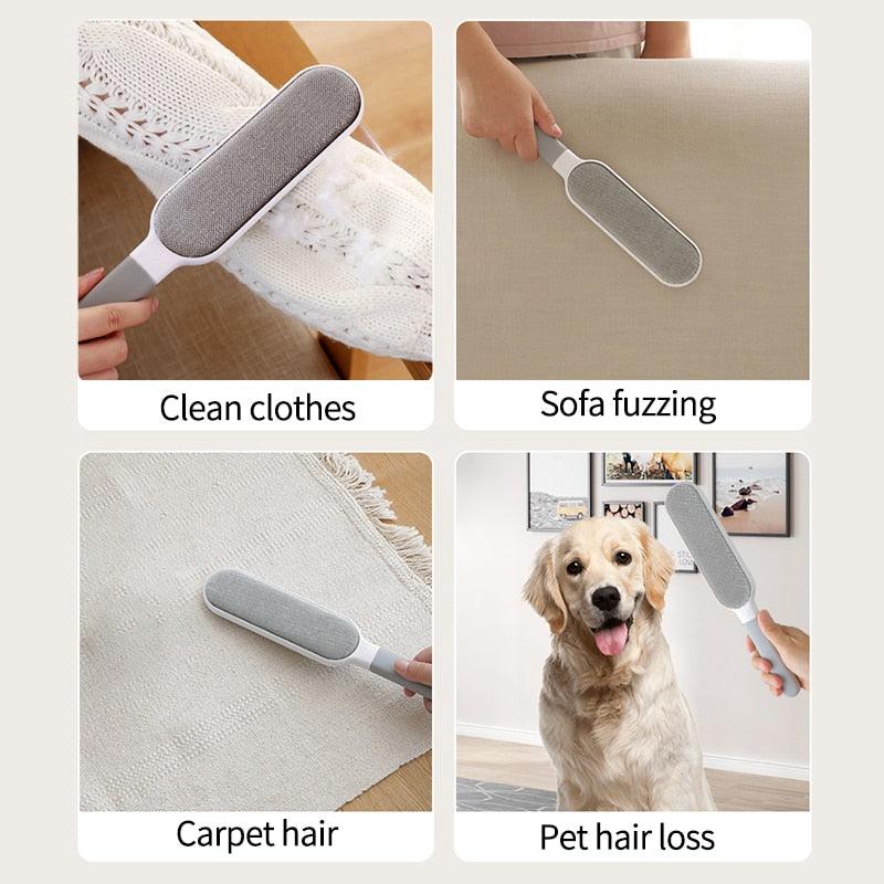 Reusable Double-Sided Pet Hair Brush with Self-Cleaning Base